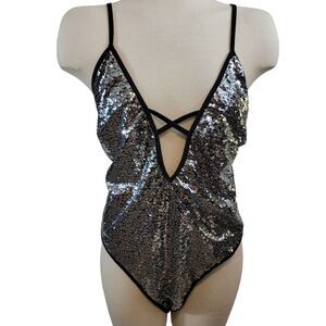 ROSE GAL Low Cut Sequin Sparkle Bodysuit NWT size 18